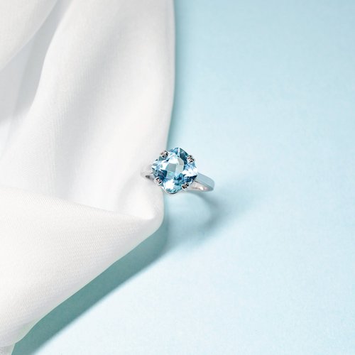 Purplemay Jewellery 【輕奢系列】18K金純天然託帕石四爪鑲訂婚戒指 - R142