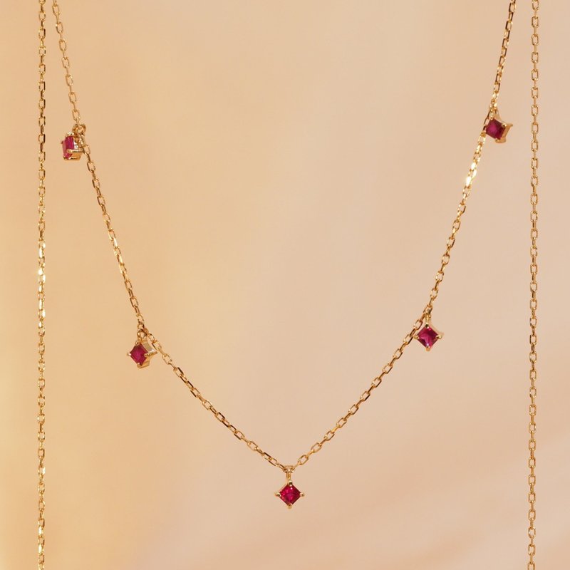 18K金方形紅寶石項鏈 18K Gold The Ruby Square Necklace - 項鍊 - 貴金屬 