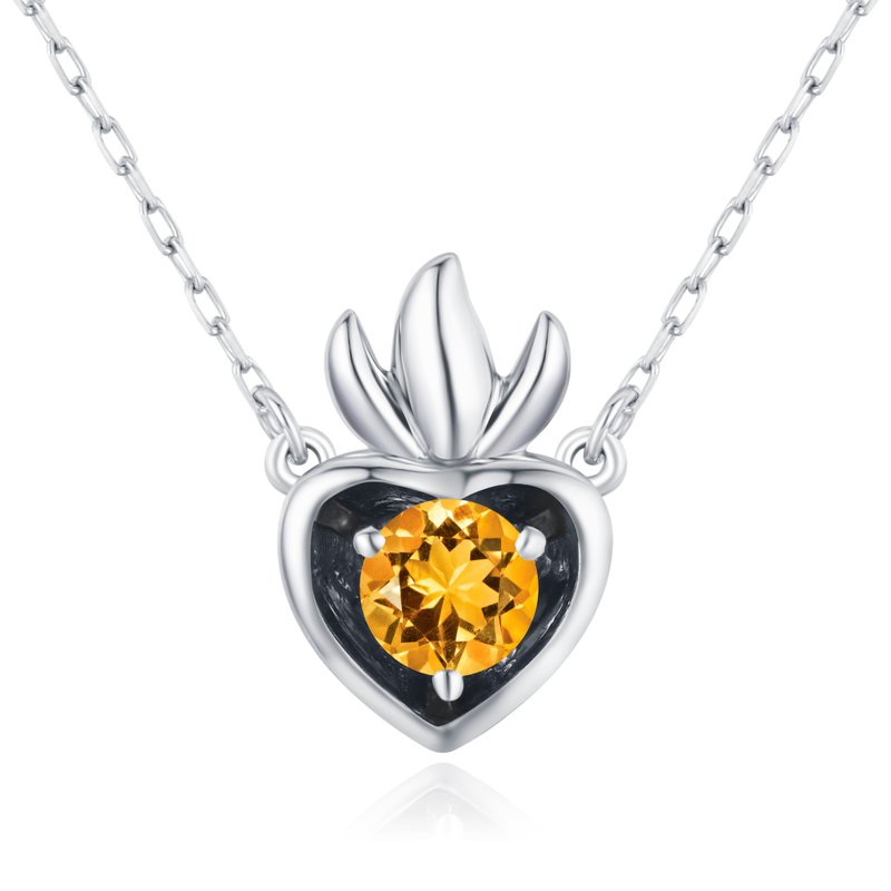 Sacred heart necklace-Citrine pendant charm necklace-Layering November - สร้อยคอ - เครื่องประดับ สีเหลือง