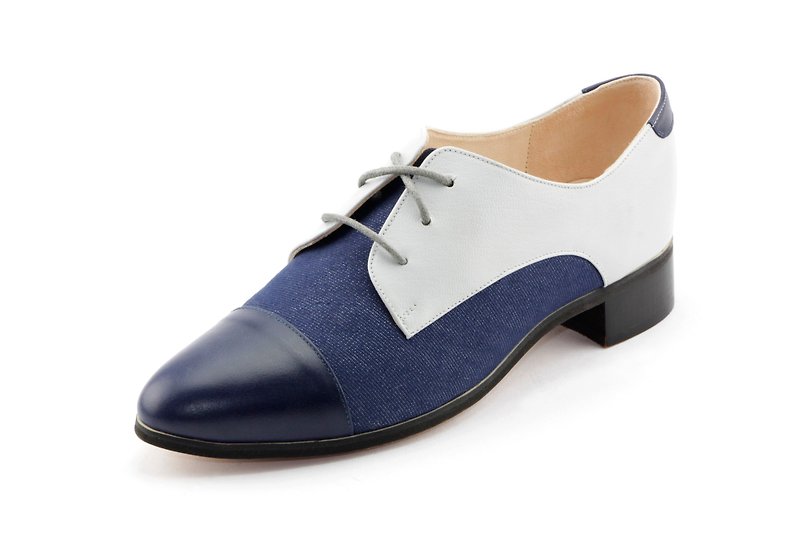 T FOR KENT｜NOT OXFORD  derby (Denim Blue) - รองเท้าลำลองผู้หญิง - หนังแท้ สีน้ำเงิน