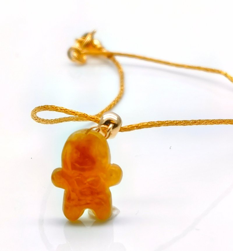 Seasonal Edition - Ginger bread man jadeite pendant with 18K gold bracelet - สร้อยข้อมือ - เครื่องเพชรพลอย 