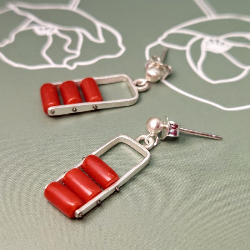 Earrings, Red Coral, Sterling Silver, Handmade Jewelry - Earrings & Clip-ons - Semi-Precious Stones Red