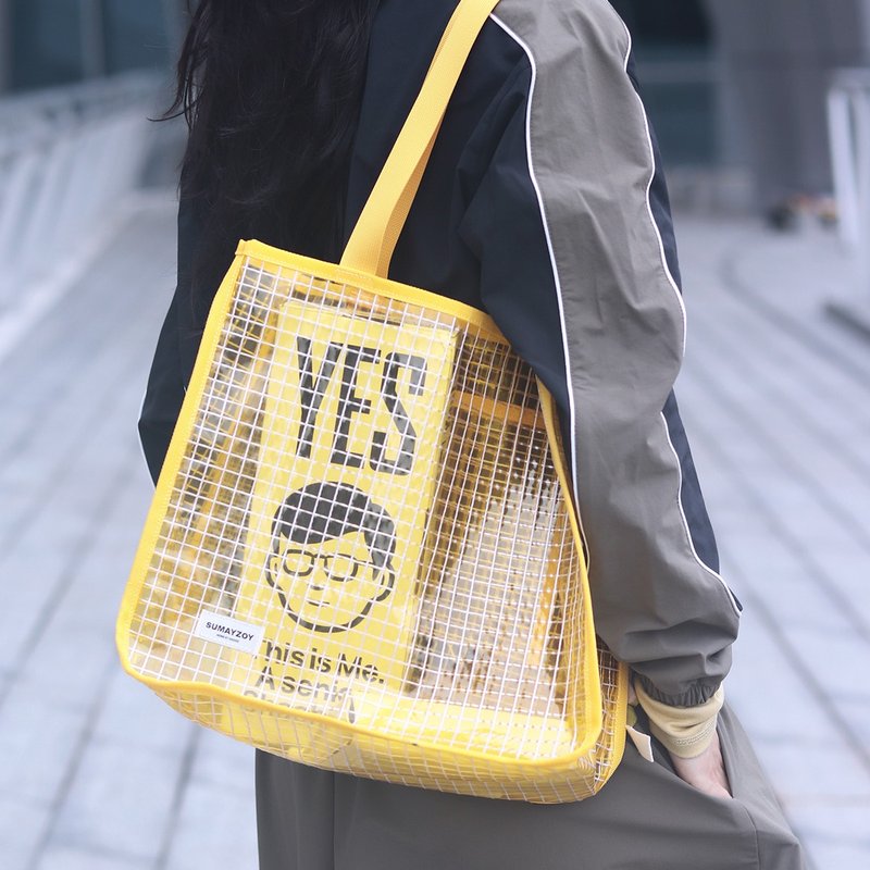冰塊系列 游泳健身瑜伽包 大容量網格防水沙灘手提包 甜梨黃 - 手提包/手提袋 - 其他材質 黃色