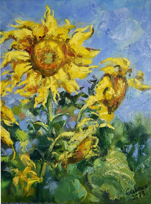 Sunflower Painting Impressionist Original Art Canvas Oil Flower Artwork  向日葵绘画