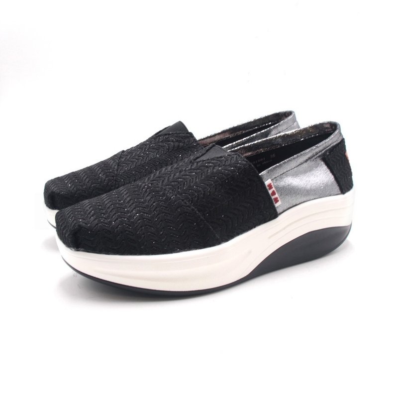 W&M BOUNCE woven lightweight thick-soled casual shoes for women - black - รองเท้าลำลองผู้หญิง - วัสดุอื่นๆ 