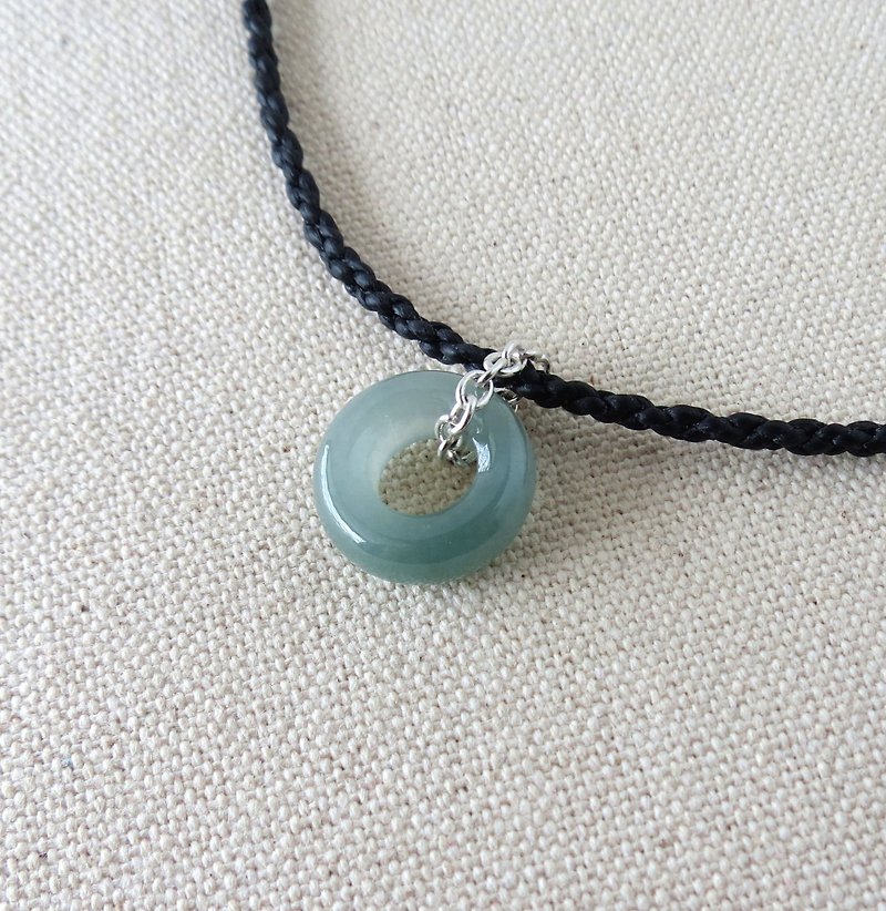 The birth year [Peace, wishful] 糯冰平安扣, emerald silk wax line necklace *A02 [four shares] - Necklaces - Gemstone Green