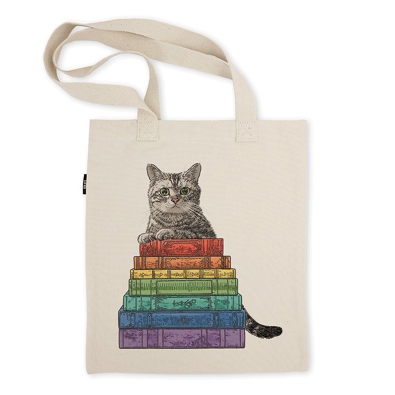 AMO®Original Tote Bags/AKE/The Cat Who Had Read Colorful Books - กระเป๋าแมสเซนเจอร์ - ผ้าฝ้าย/ผ้าลินิน 