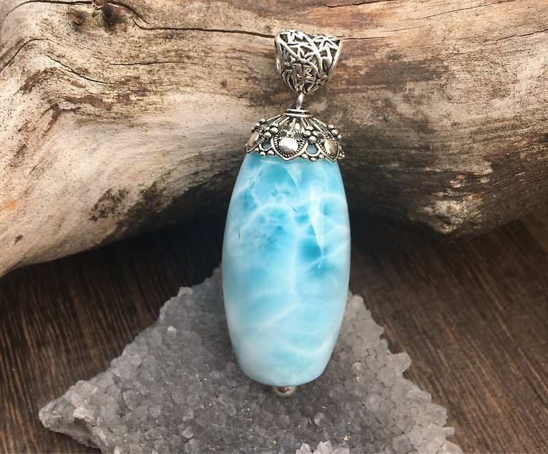 High quality jade Lalima silver pendant / large - Necklaces - Gemstone Blue