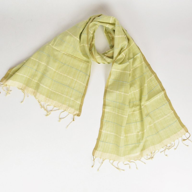 Fulia手織りの綿スカーフ -  Xiangfenライム - フェアトレード - マフラー・ストール - コットン・麻 グリーン