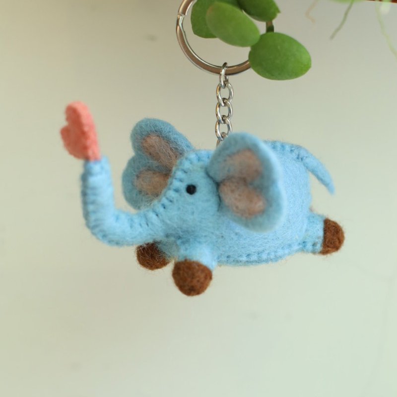 Wool felt Elephant Dumbo - ที่ห้อยกุญแจ - ขนแกะ สีน้ำเงิน