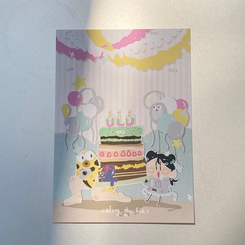 養魚要寫明信片-生日大蛋糕 - 卡片/明信片 - 紙 黃色