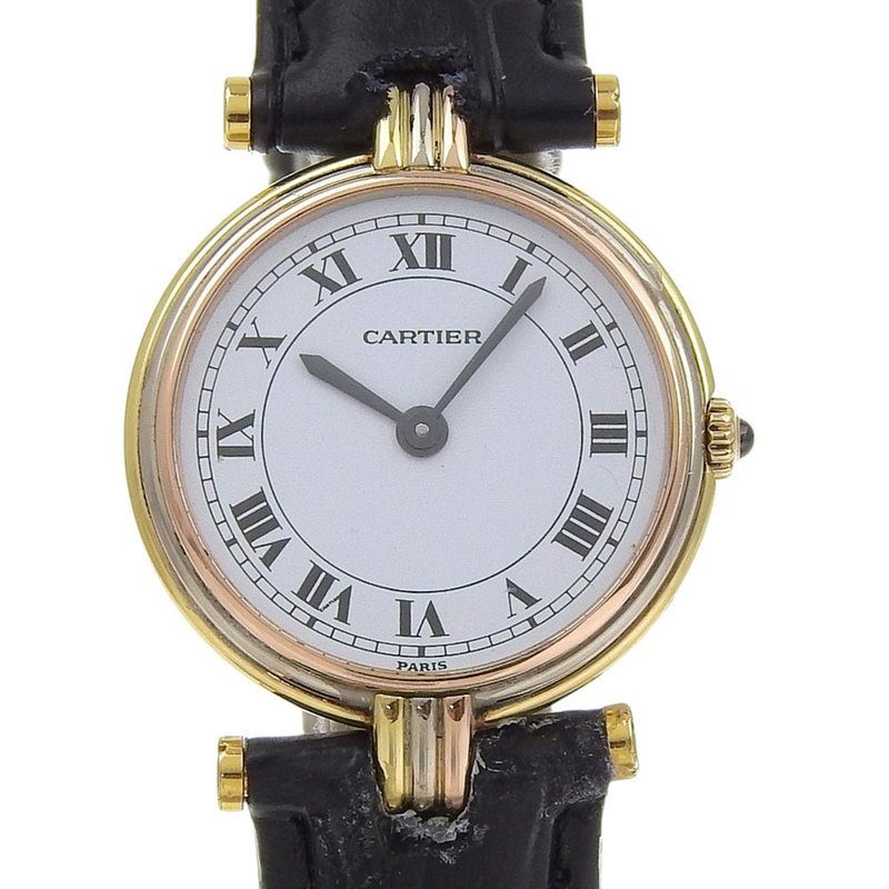 【日本直送】カルティエ CARTIER マストヴァンドーム 腕時計 K18ゴールド×型押しレザー クオーツ アナログ表示 白文字盤 レディース【中古】 - 女錶 - 貴金屬 金色