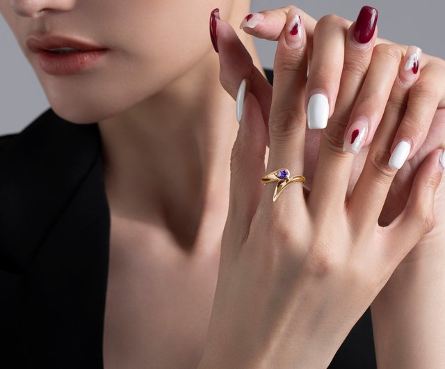 石婚約指輪 - 14K イエロー ゴールド 代替婚約指輪 - ゴシック