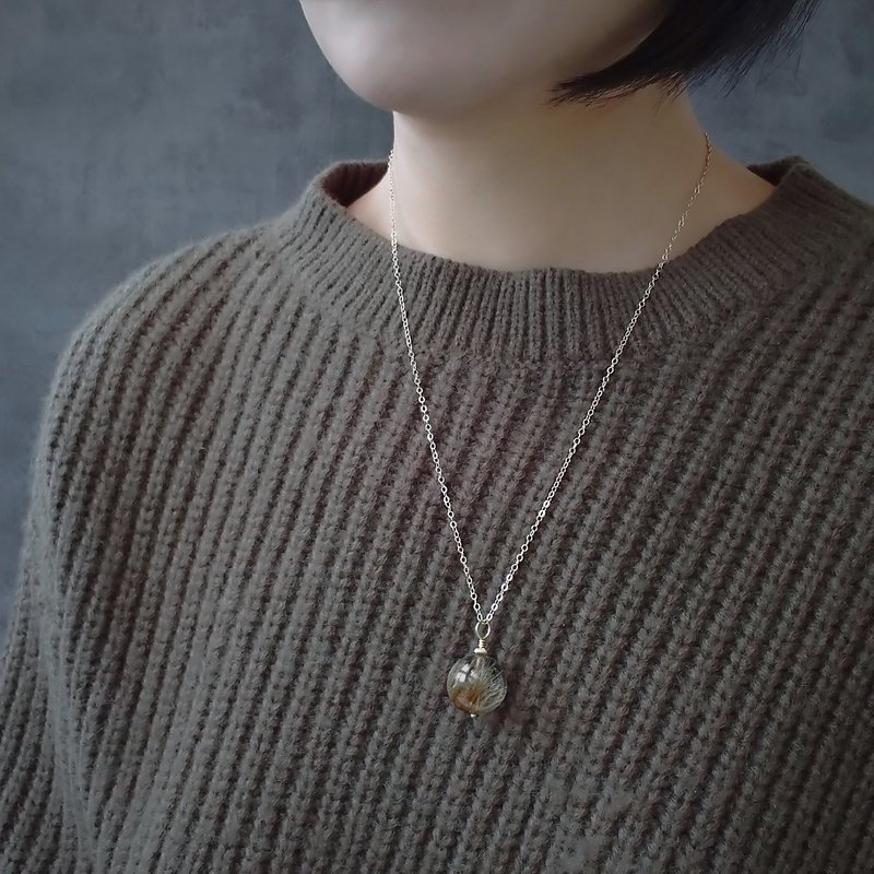 Limited | Golden Copper Rutilated Quartz Large Round Bead Pendant 14Kgf Necklace - Long Necklaces - Semi-Precious Stones Orange