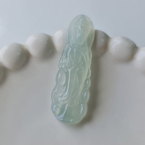 緣圓翡翠 冰膠老種晴水滿色站姿觀音 | 天然緬甸玉A貨翡翠