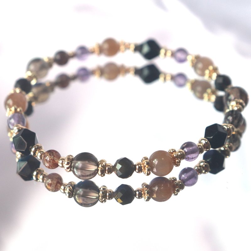 Crystal bracelet-black gold super seven-citrine-obsidian-amethyst-prosperous career-lucky - Bracelets - Crystal Multicolor