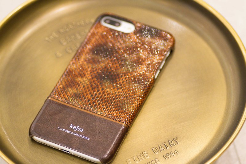 Cowhide snake pattern series single cover phone case coffee - Phone Cases - Genuine Leather Brown
