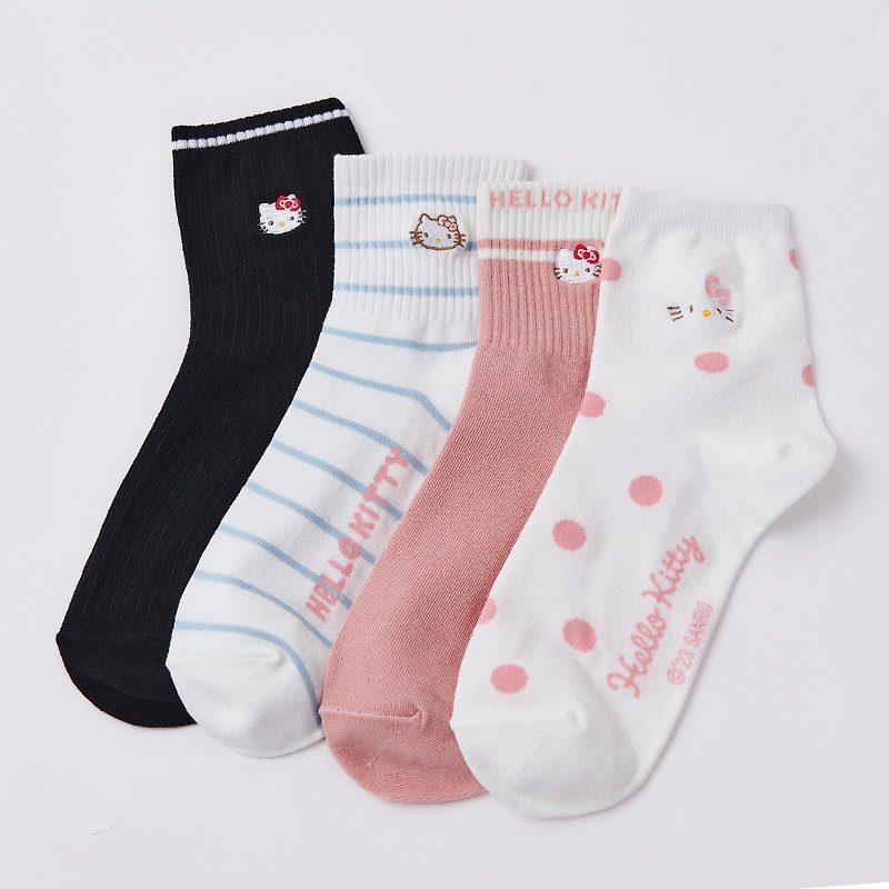 【ONEDER旺達】Hello Kitty電繡中長襪 凱蒂刺繡長襪 台灣製棉襪 - 襪子 - 其他材質 