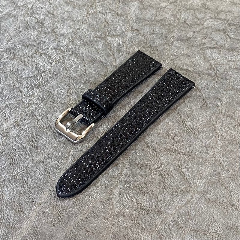 Custom-made watch strap 18mm-16mm [Standard] Lizard Black Full Flat Watch Band - สายนาฬิกา - หนังแท้ สีดำ