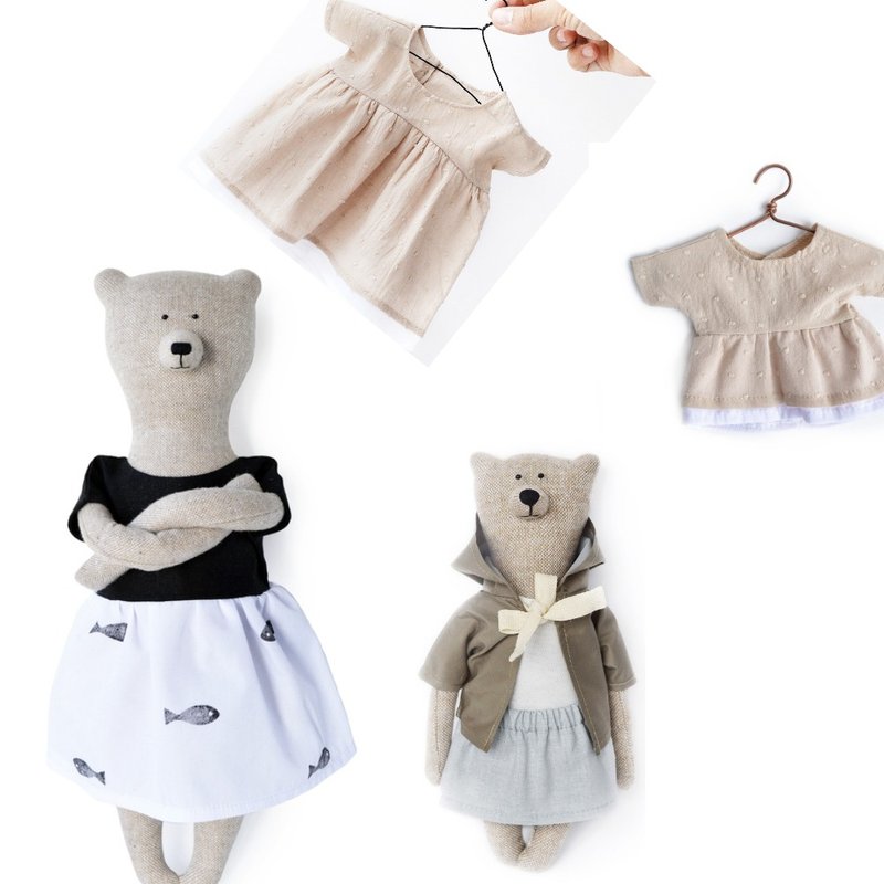 PK bears|露易莎熊40cm母女禮物組(大小熊各1&大小熊洋裝各1) - 公仔/玩偶 - 棉．麻 紅色