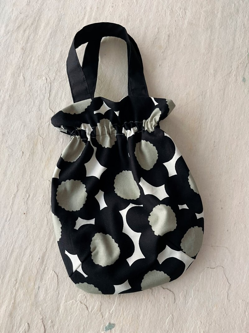 Black Flower World Elastic Drawstring Outlet Tote Bag/Diaper Bag/Tableware Bag/Toy Bag - Diaper Bags - Cotton & Hemp Black