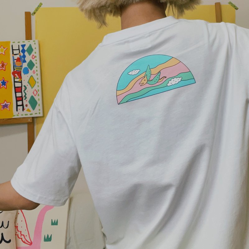 口袋款 T-shirt  |  超級星期天 - 女 T 恤 - 棉．麻 白色