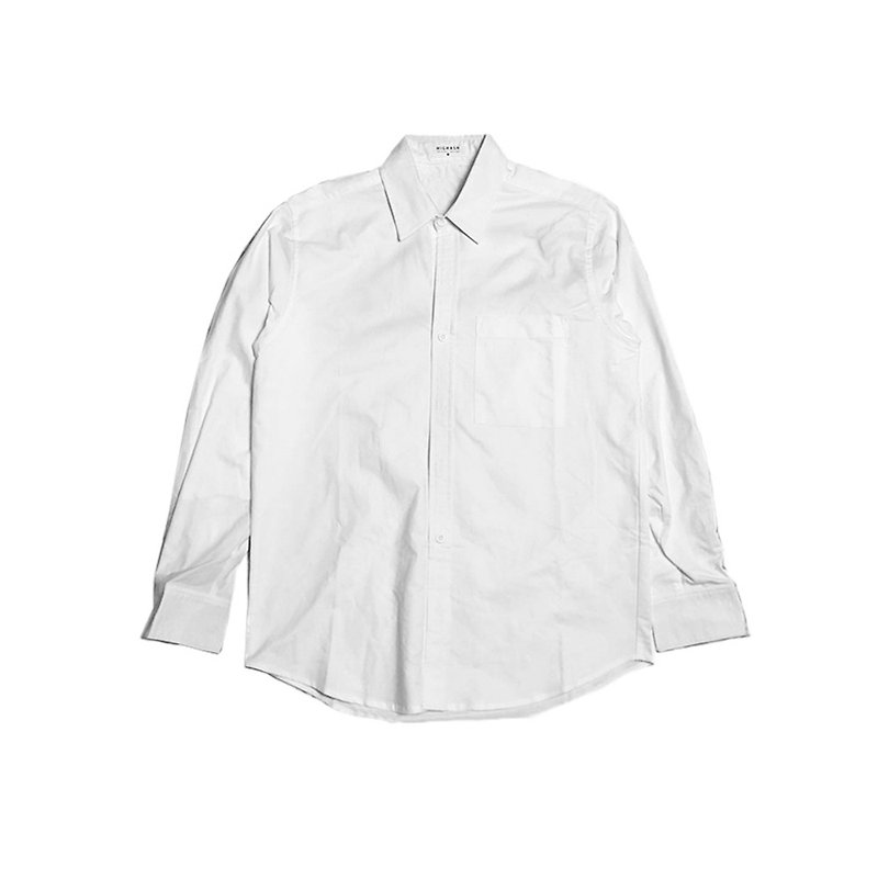 Basic high-grade gray original design cotton oxford casual casual dress solid color white shirt long-sleeved shirt - Men's Shirts - Cotton & Hemp White
