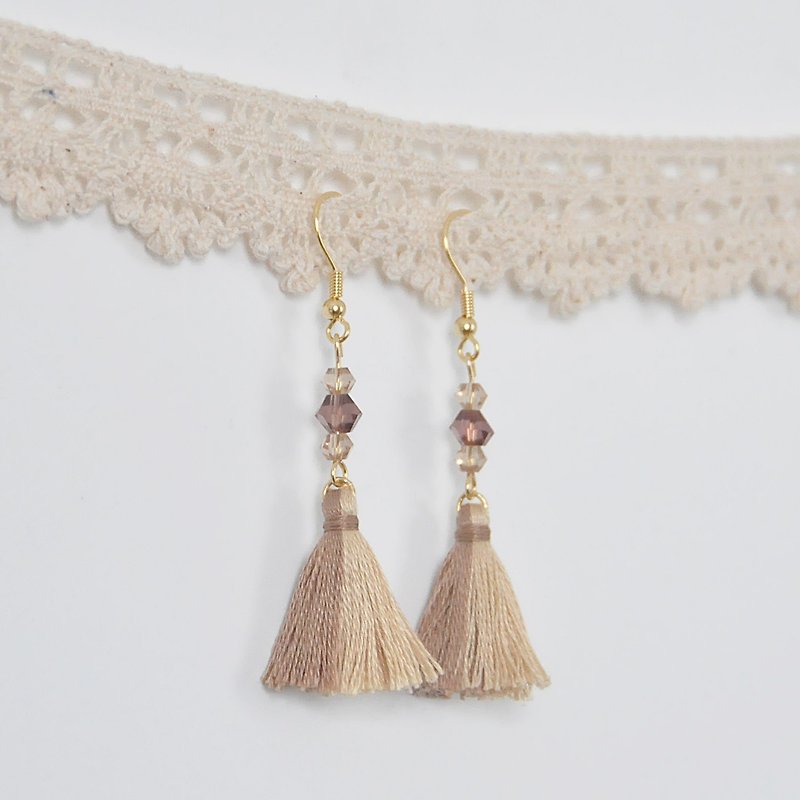Two-tone tassels. Czech crystal. Earrings Two Colorway Tassel. Crystal. Earring - Earrings & Clip-ons - Thread Brown