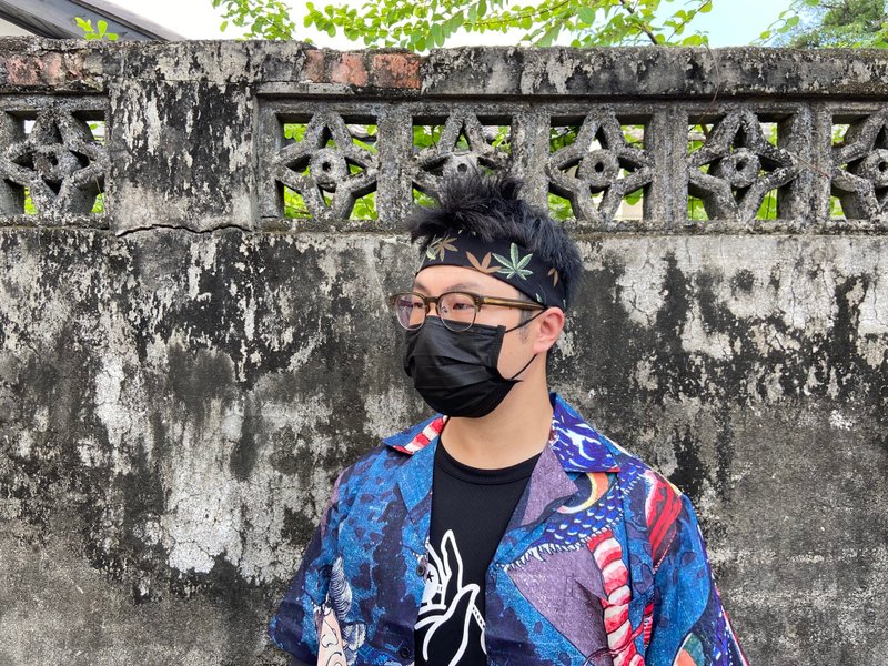 男生頭帶 / 一片式髮帶 / 很大的麻葉 - 黑 - 髮箍/髮帶 - 棉．麻 黑色