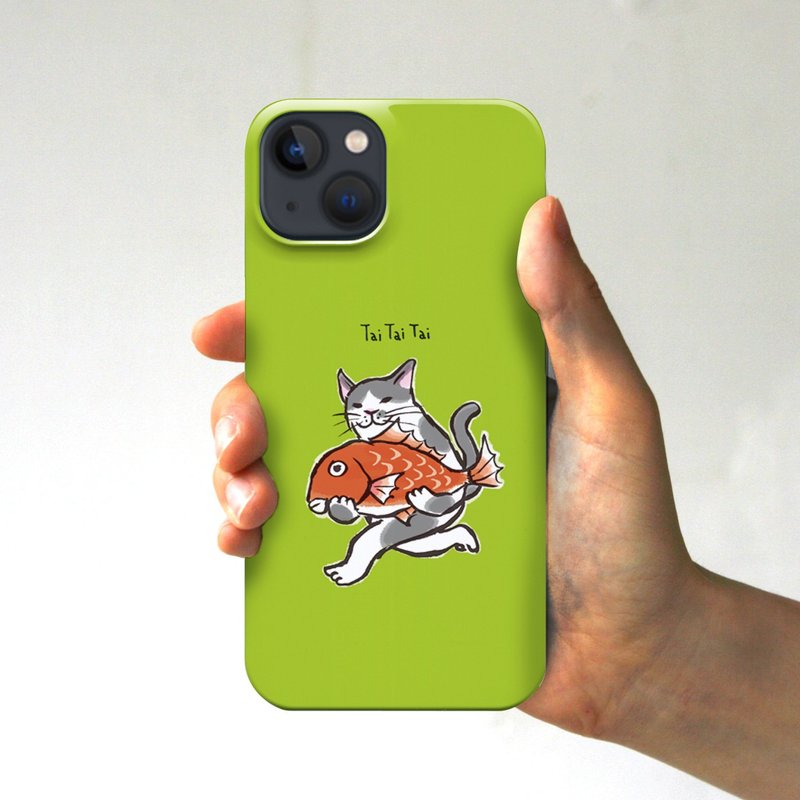 iPhone case Tai Tai Tai Cat holding a sea bream Lime - Phone Cases - Plastic Green