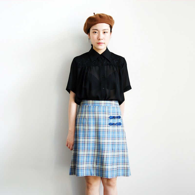 Pumpkin Vintage. Ancient checkered skirt - กระโปรง - วัสดุอื่นๆ 