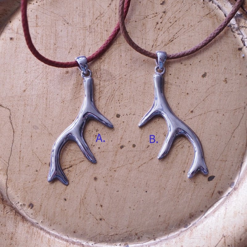 手工 925純銀 鹿角 項鍊 墜子 Sterling Silver Antlers Pendant - 項鍊 - 銀 銀色