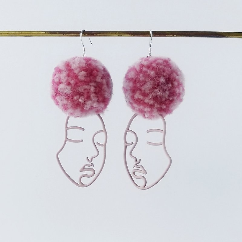 Pink face with afro head - Earrings & Clip-ons - Sterling Silver Pink