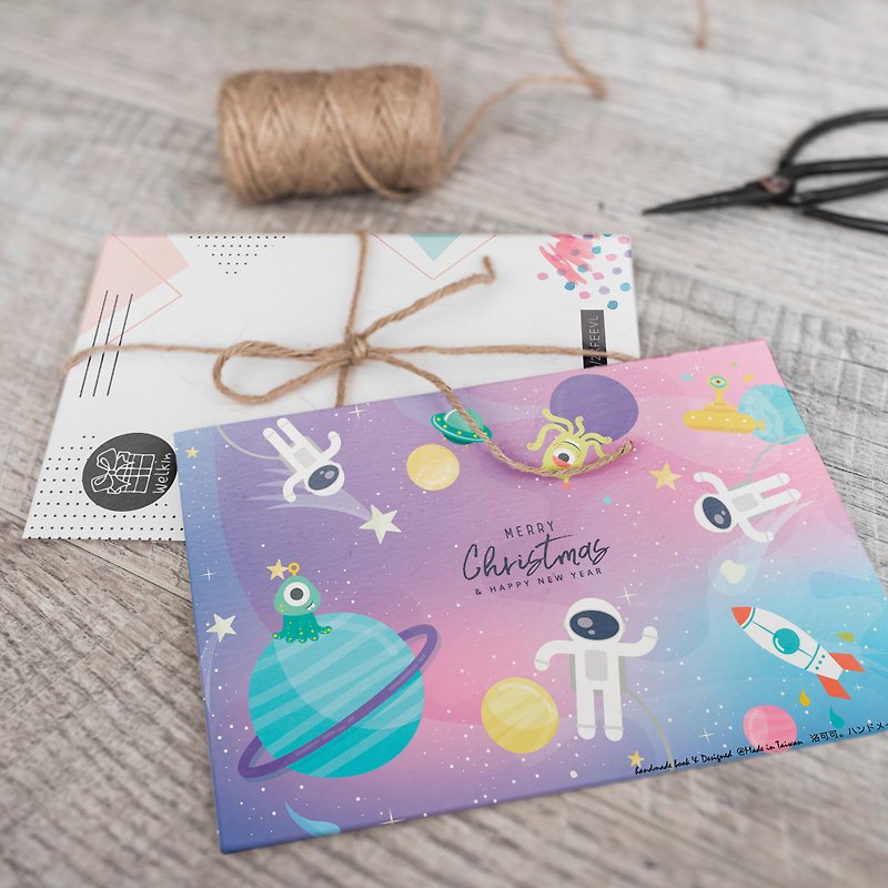 Christmas Card_Planet Party [CM18019] Rococo Strawberry WELKIN Handmade Postcard - การ์ด/โปสการ์ด - กระดาษ 