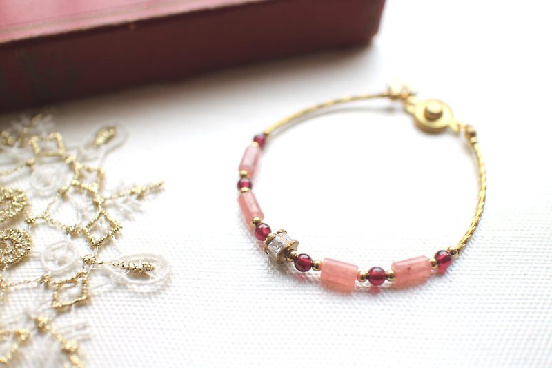Pink Romance~ Rhodochrosite/Garnet/zircon/brass handmade bracelet - Bracelets - Other Metals Pink