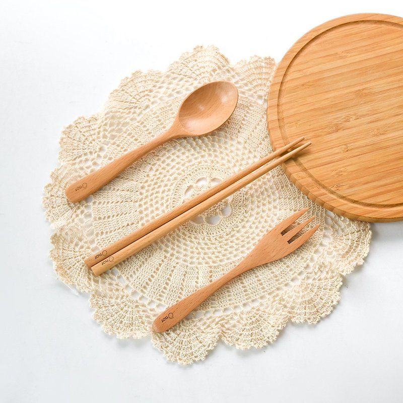 Natural beech wood tableware set chopsticks spoons forks - ช้อนส้อม - ไม้ 