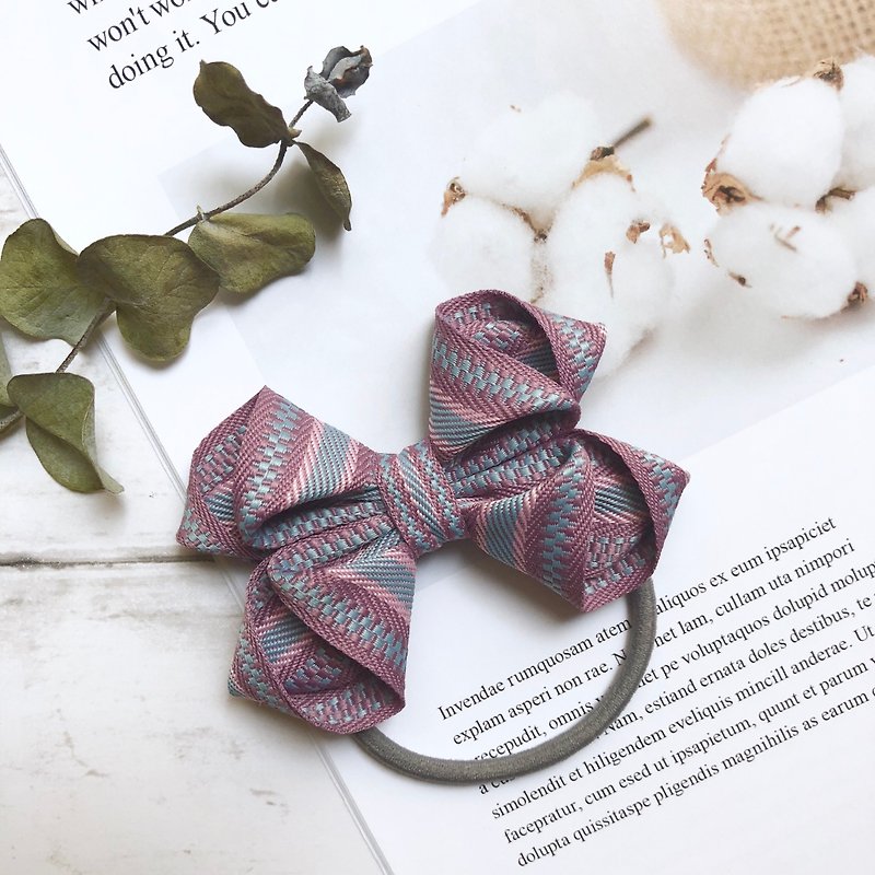 Striped Jacquard Ribbon Bow Strand/Purple - Hair Accessories - Other Materials Purple
