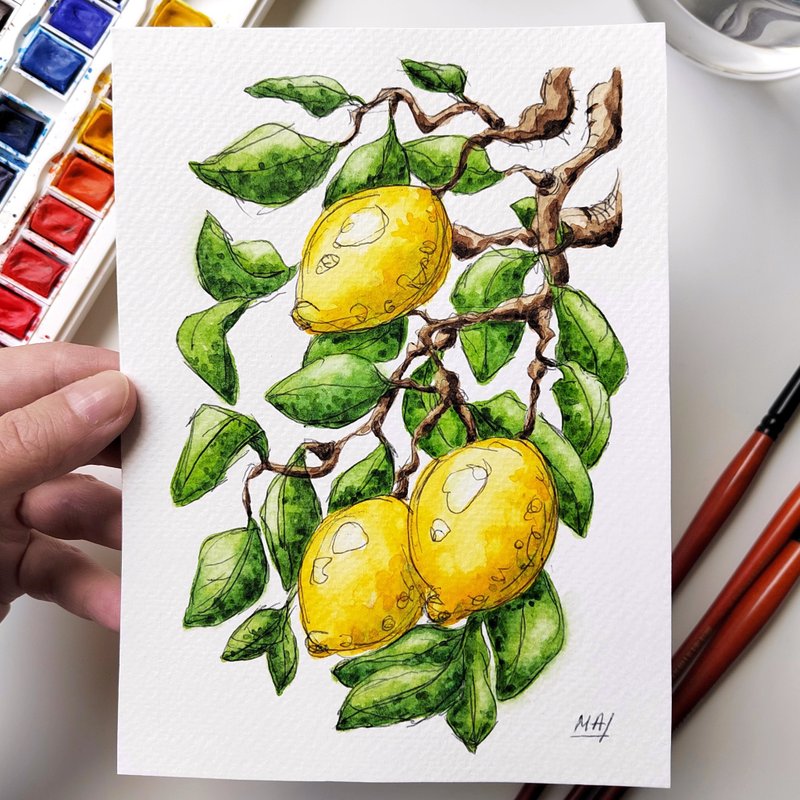 Lemon original watercolor painting Vibrant Citrus Fruit Art for Home Decor - Wall Décor - Paper Multicolor