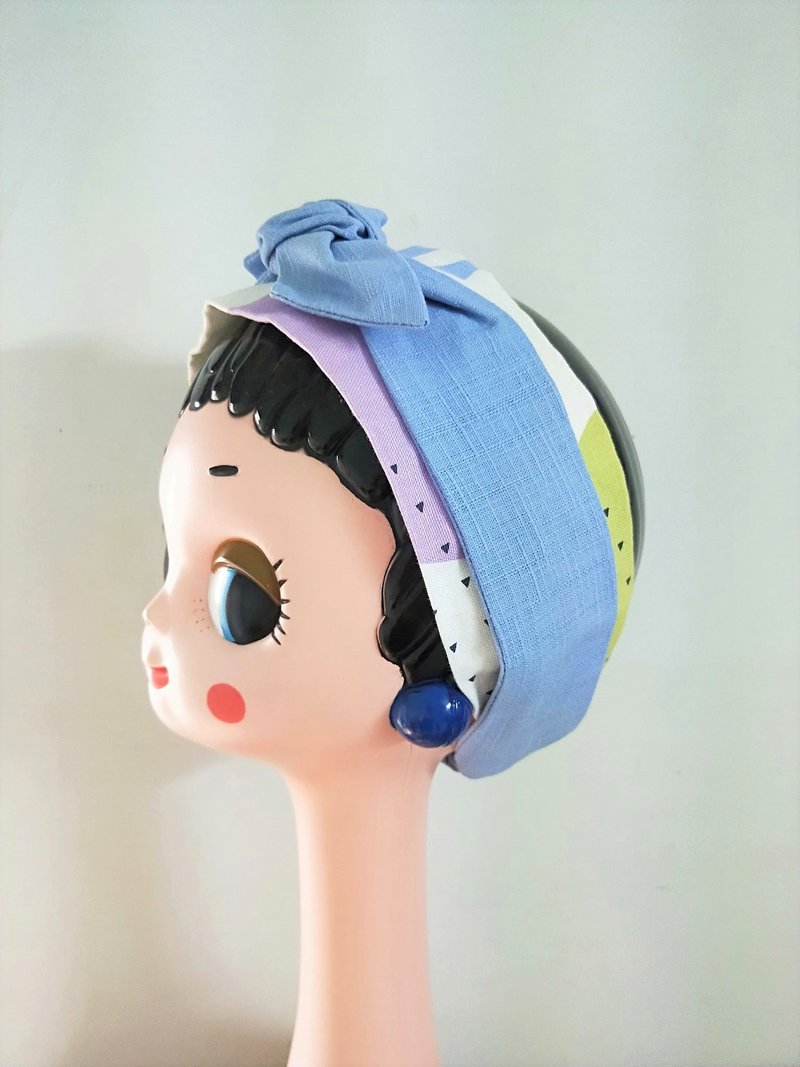 雙層髮帶寬版-尋找 - 髮箍/髮帶 - 棉．麻 藍色