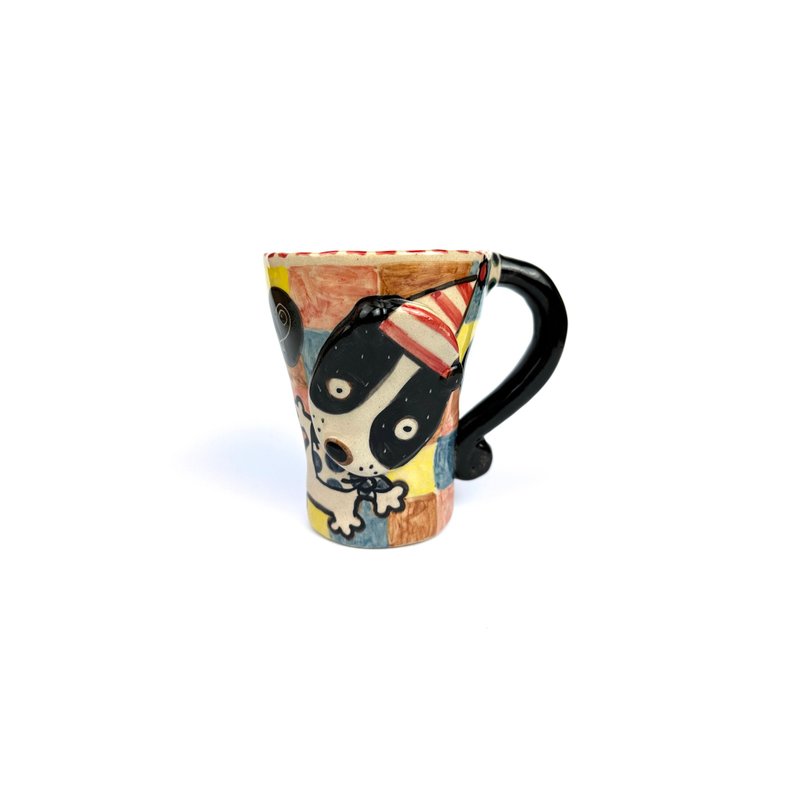 Nice Little Clay Handmade Bell Cup Cute Black and White Cat 0101-142 - แก้วมัค/แก้วกาแฟ - ดินเผา ขาว