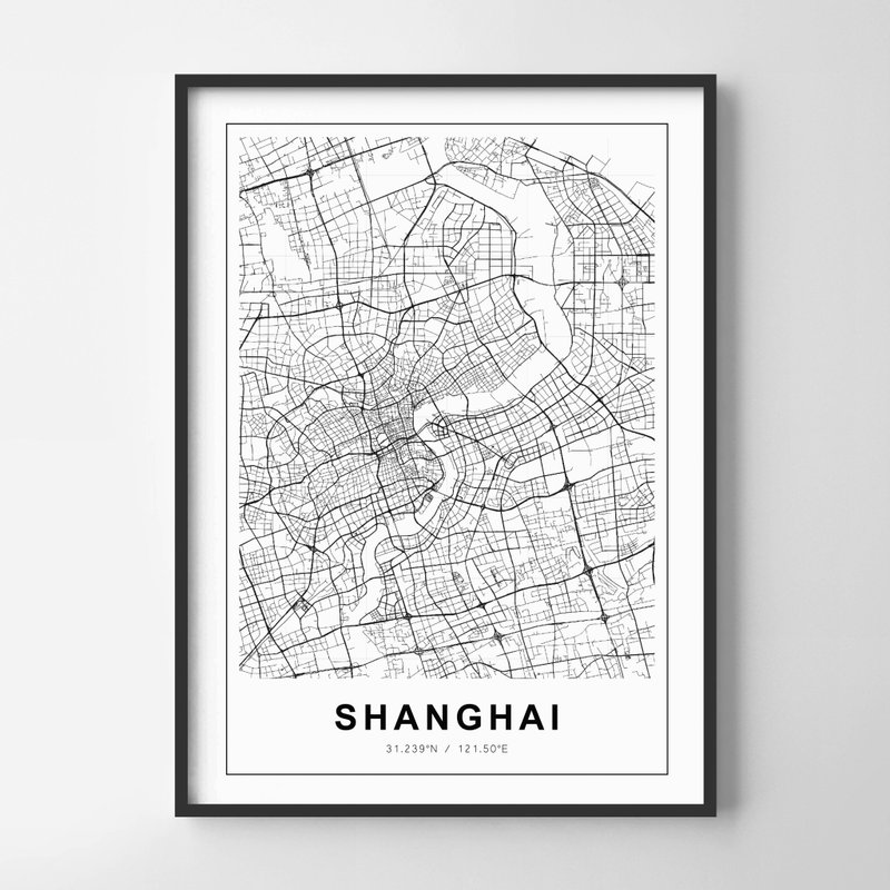 上海 #1 地圖 中國 畫 佈置 擺飾 臥室 浴室 餐廳 咖啡廳 - 壁貼/牆壁裝飾 - 紙 
