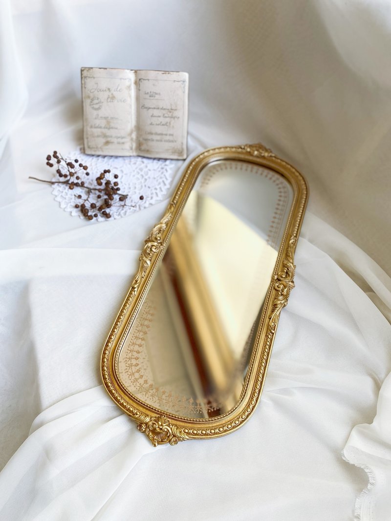 【好日戀物】華麗浮雕蕾絲細緻金邊長方鏡桌鏡 - 擺飾/家飾品 - 銅/黃銅 金色