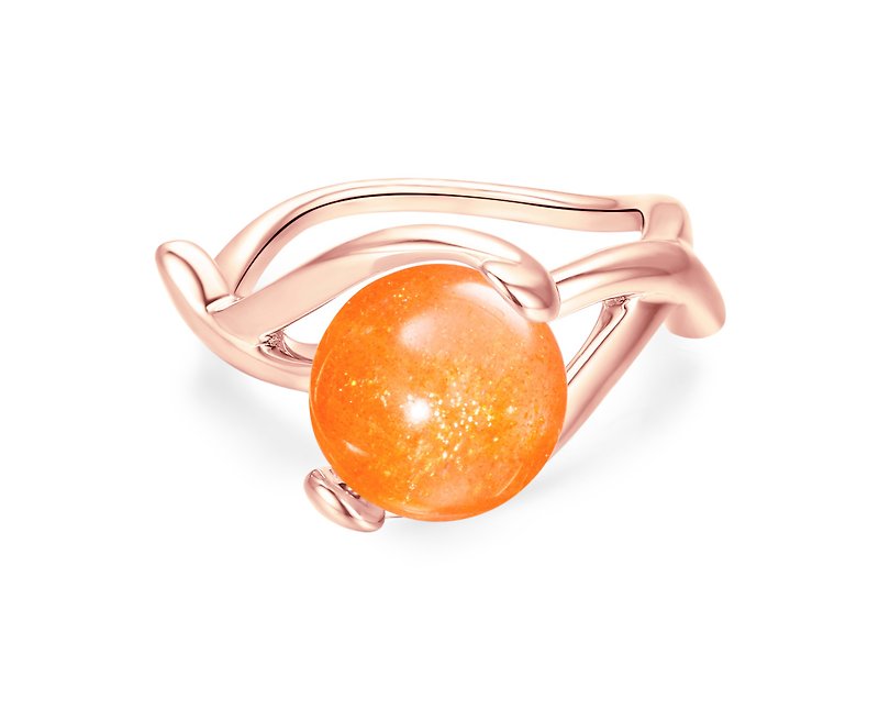 太陽石純銀戒指 日長石個性925銀飾品 質感銀器 橘黃誕生石銀戒 - 戒指 - 純銀 橘色