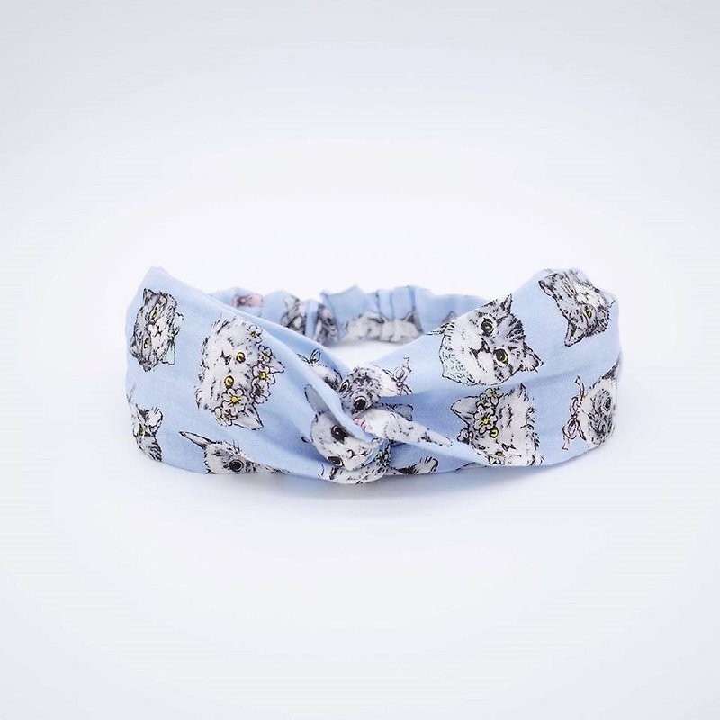 Cat's Double Sand Handmade Hair Band Limited Hair Band Cross Hair Band - Hair Accessories - Other Materials Blue