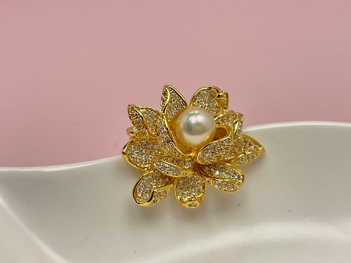 Athena珍珠設計 牡丹 天然海水珍珠 akoya 胸針