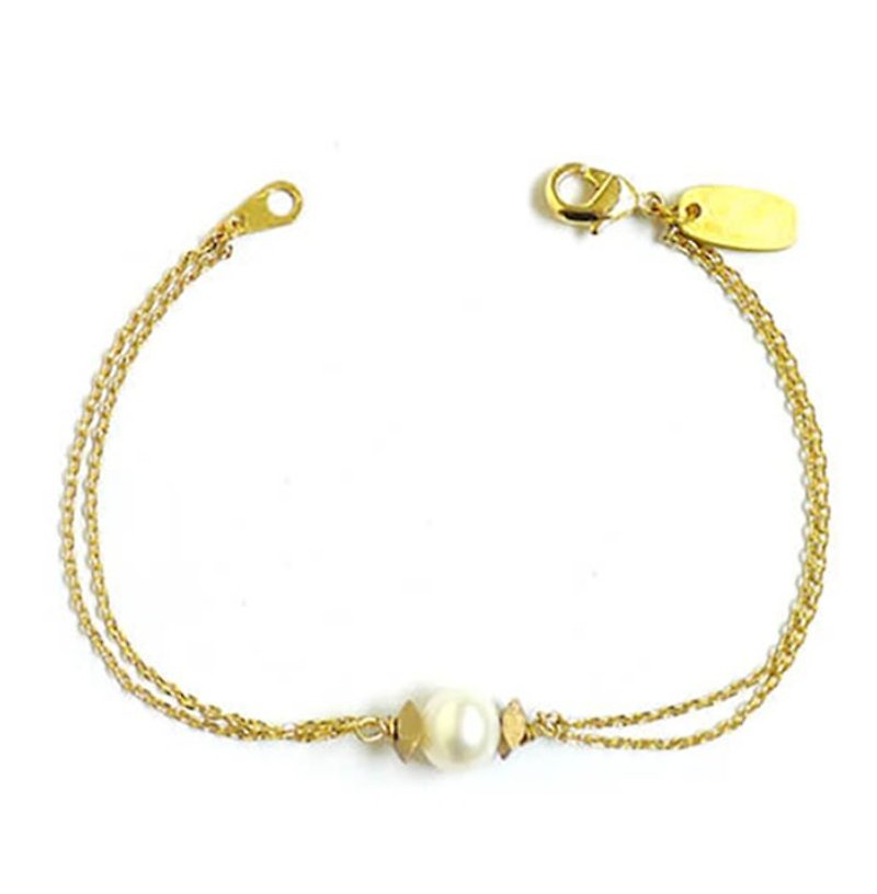 Ficelle | handmade brass natural stone bracelet | pearl] nostalgic like the sea - echo - Bracelets - Gemstone White