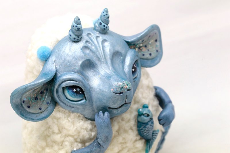 Collectible Exclusive Doll Space Baby Dragon. Handmade Gift Interior Toy - Stuffed Dolls & Figurines - Other Materials Blue