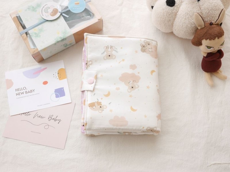 Portable waterproof diaper pad - can hold about 2 diapers, koala style - แผ่นรองคลาน - ผ้าฝ้าย/ผ้าลินิน สึชมพู