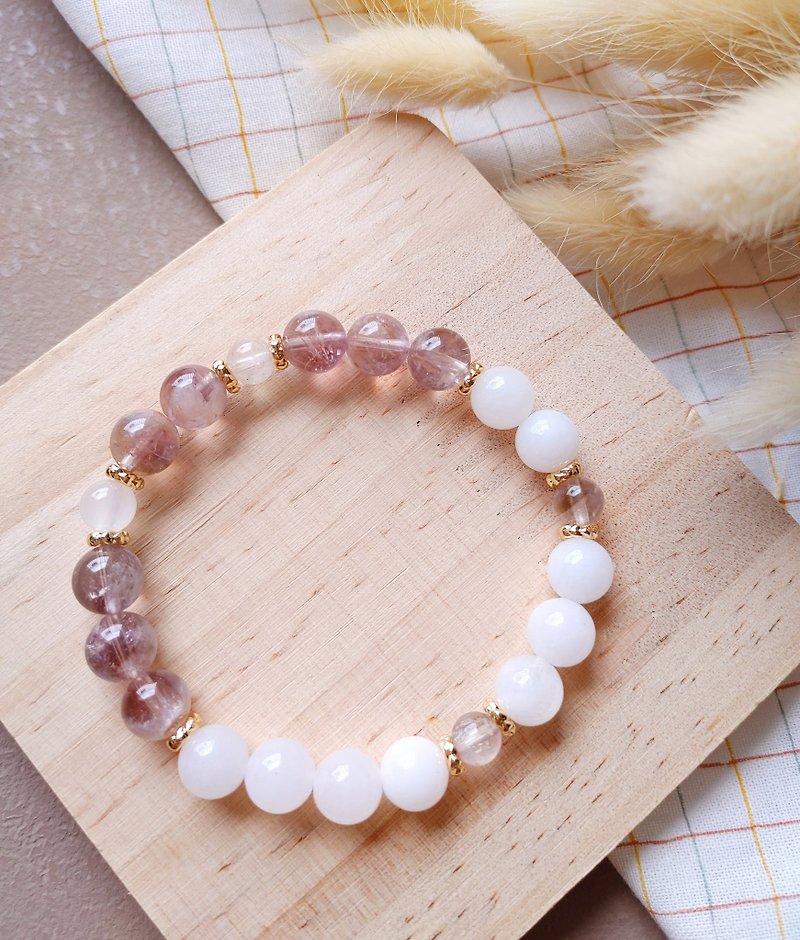 (Fast shipping) Corresponding to the Crown Chakra_Natural Xinjiang Hetian White Jade with Purple Asai Crystal Bracelet - Bracelets - Gemstone Multicolor