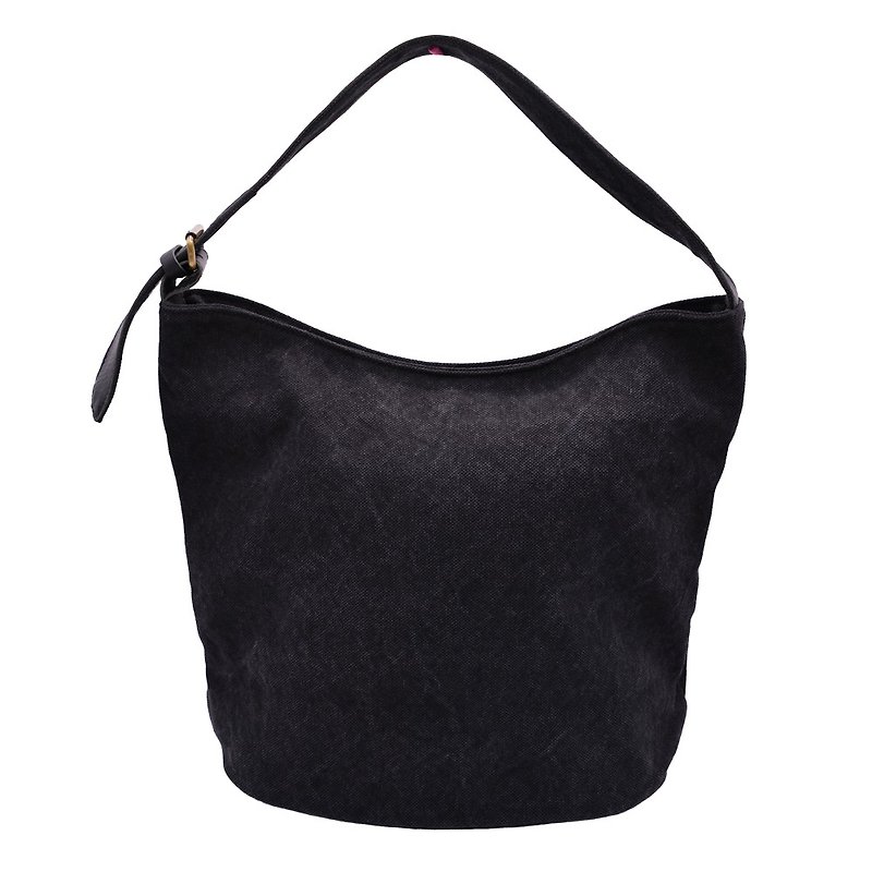 Leather base canvas bag Black color - Messenger Bags & Sling Bags - Cotton & Hemp Black